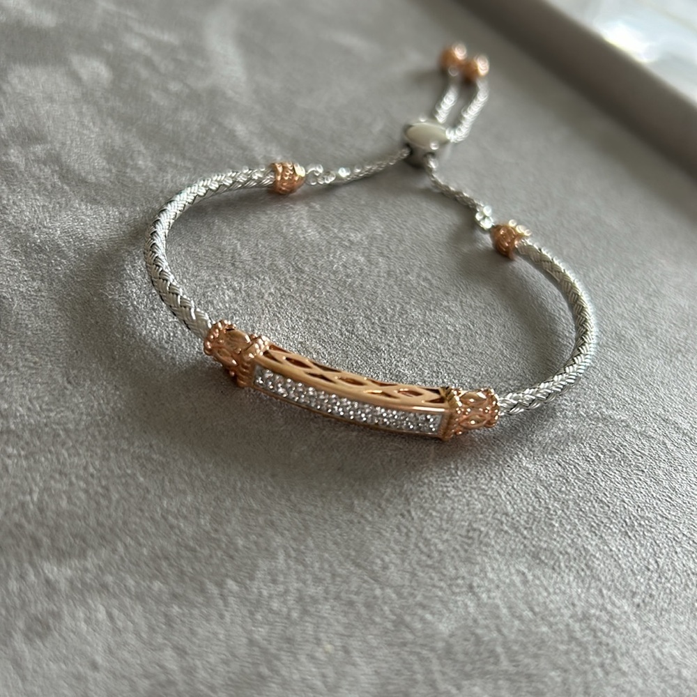 Brand New Charles Garnier Sterling Silver Mesh & Rose Gold Bracelet